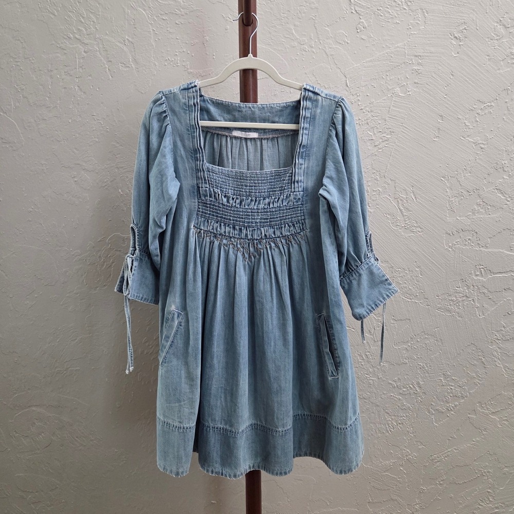 D108. Chambray Smocked Dress
